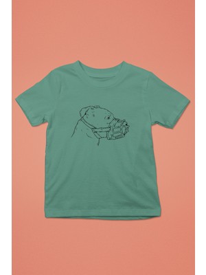 Darkhane Koruma Ağızlıklı Pitbull - Baskılı Unisex Su Yeşili Çocuk Tişört - T-Shirt CT001