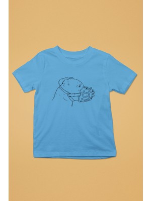 Darkhane Koruma Ağızlıklı Pitbull - Baskılı Unisex Turkuaz Çocuk Tişört - T-Shirt CT003