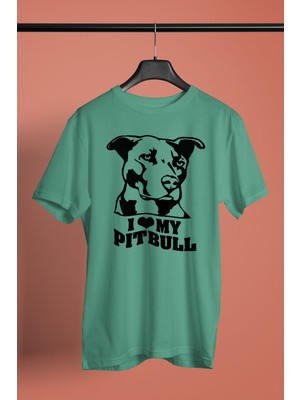 Darkhane Pitbulumu Seviyorum - Baskılı Unisex Su Yeşili Tişört - T-Shirt UT001