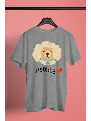 Darkhane Poodle Kaniş Sevgisi - Baskılı Unisex Gri Tişört - T-Shirt UT006