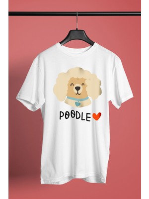 Darkhane Poodle Kaniş Sevgisi - Baskılı Unisex Beyaz Tişört - T-Shirt UT007