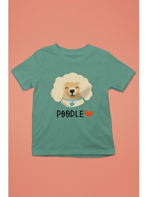 Darkhane Poodle Kaniş Sevgisi - Baskılı Unisex Su Yeşili Çocuk Tişört - T-Shirt CT001