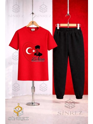 Çocuk Ata Kalp 23 Nısan Baskılı Tişort Eşofman Takımı
