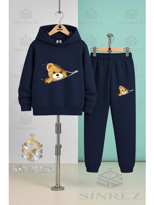 Çocuk Unısex Yarım Fermuarlı Ayıcık Kapşonlu Eşofman Takımı