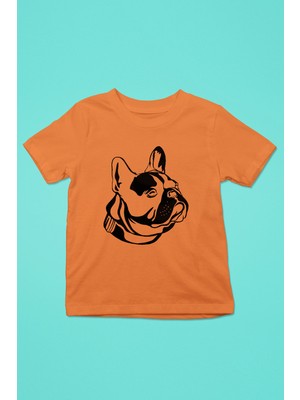 Darkhane Fransız Bulldog - Baskılı Unisex Turuncu Çocuk Tişört - T-Shirt CT005
