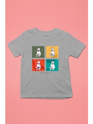 Darkhane Pop Art Bull Teriyer -Baskılı Unisex Gri Melanj Çocuk Tişört - T-Shirt CT006