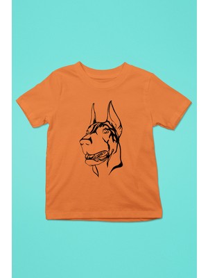 Darkhane Sadık Dost Doberman -Baskılı Unisex Turuncu Çocuk Tişört - T-Shirt CT005