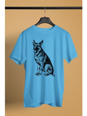 Darkhane Sadık Dostumuz Alman Kurdu -Baskılı Unisex Turkuaz Tişört - T-Shirt UT003