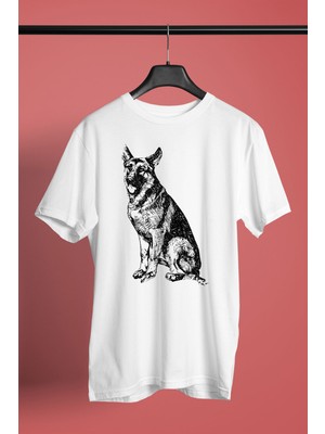 Darkhane Sadık Dostumuz Alman Kurdu -Baskılı Unisex Beyaz Tişört - T-Shirt UT007