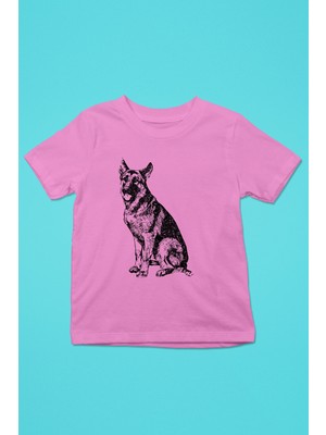 Darkhane Sadık Dostumuz Alman Kurdu -Baskılı Unisex Pembe Çocuk Tişört - T-Shirt CT002