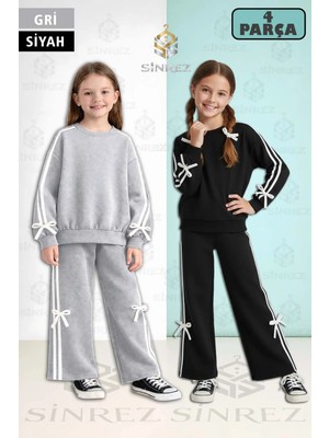 2li Kurdeleli Kız Çocuk Sıfır Yaka Fiyonk Detaylı Eşofman Takımı