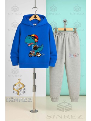 Çocuk Unısex Rawr Dıno Motorlu Kapşonlu Eşofman Takımı