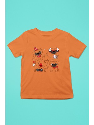 Darkhane Huysuz Parti Canavarı Pug -Baskılı Unisex Turuncu Çocuk Tişört - T-Shirt CT005