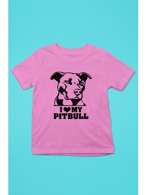 Darkhane Pitbulumu Seviyorum - Baskılı Unisex Pembe Çocuk Tişört - T-Shirt CT002