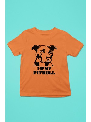Darkhane Pitbulumu Seviyorum - Baskılı Unisex Turuncu Çocuk Tişört - T-Shirt CT005