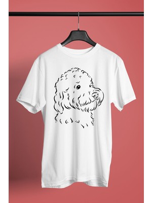 Darkhane Silüet Poddle Kaniş -Baskılı Unisex Beyaz Tişört - T-Shirt UT007