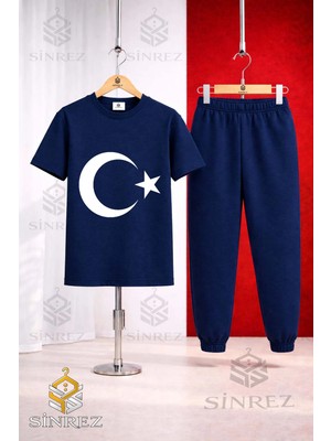 Çocuk Ay Yıldız Beyaz Baskılı Tişort Eşofman Takımı