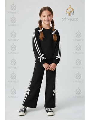 Kız Cocuk Sıfır Yaka Kurdele Detaylı Esorfman Takımı