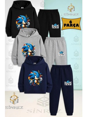 Çocuk Unısex Sonıc Yarım Ymrk Sıkan 3lu Kapşonlu Eşofman Takımı