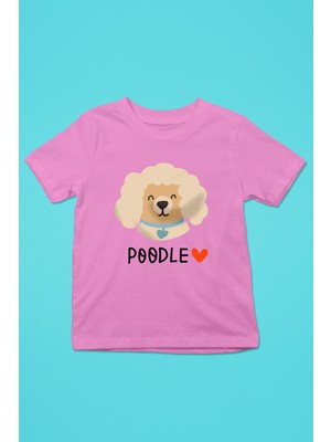 Darkhane Poodle Kaniş Sevgisi - Baskılı Unisex Pembe Çocuk Tişört - T-Shirt CT002