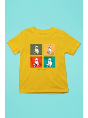 Darkhane Pop Art Bull Teriyer -Baskılı Unisex Sarı Çocuk Tişört - T-Shirt CT004