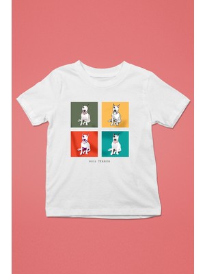 Darkhane Pop Art Bull Teriyer -Baskılı Unisex Beyaz Çocuk Tişört - T-Shirt CT007