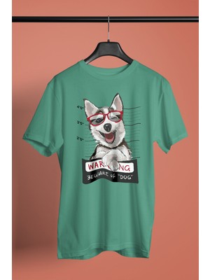 Darkhane Sabıkalı Suçlu Sibirya Kurdu Husky Haski -Baskılı Unisex Su Yeşili Tişört - T-Shirt UT001