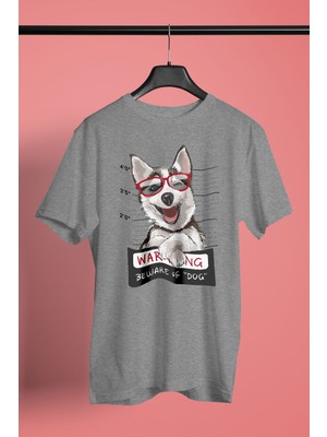 Darkhane Sabıkalı Suçlu Sibirya Kurdu Husky Haski -Baskılı Unisex Gri Tişört - T-Shirt UT006