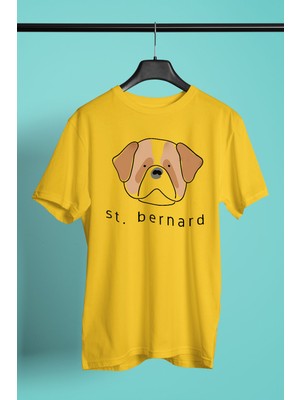 Darkhane Saint Bernard -Baskılı Unisex Sarı Tişört - T-Shirt UT004