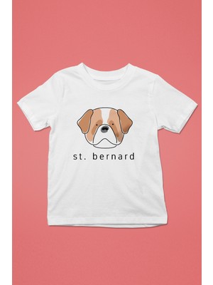 Darkhane Saint Bernard -Baskılı Unisex Beyaz Çocuk Tişört - T-Shirt CT007