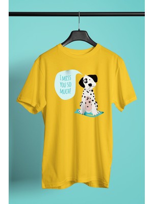 Darkhane Seni Çok Özledim Dalmaçyalı -Baskılı Unisex Sarı Tişört - T-Shirt UT004