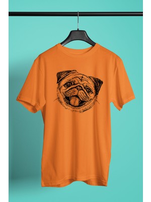 Darkhane Gülen Pug - Baskılı Unisex Turuncu Tişört - T-Shirt UT005