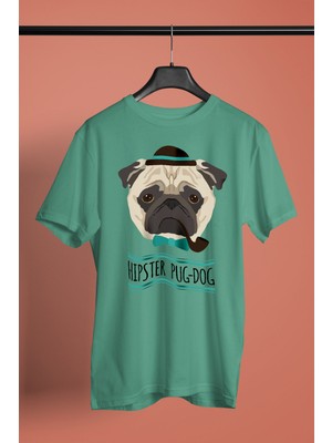 Darkhane Hipster Pug - Baskılı Unisex Su Yeşili Tişört - T-Shirt UT001