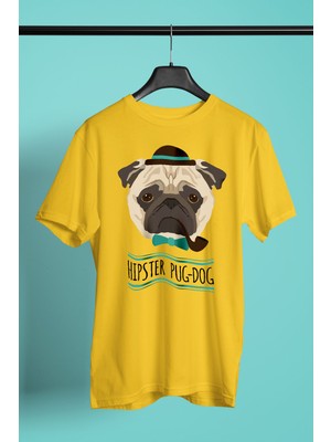 Darkhane Hipster Pug - Baskılı Unisex Sarı Tişört - T-Shirt UT004