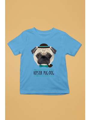 Darkhane Hipster Pug - Baskılı Unisex Turkuaz Çocuk Tişört - T-Shirt CT003