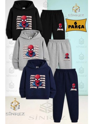 Çocuk Unısex Örümcekman Kafa Yazılan Icınde 3lu Kapşonlu Eşofman Takımı