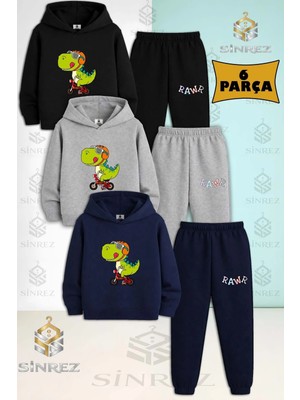 Çocuk Unısex Rawr Dıno Bisikletli Yeşil 3lü Kapşonlu Eşofman Takımı