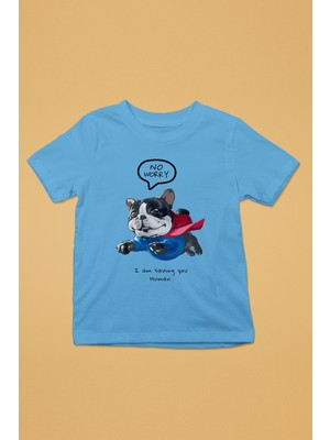 Darkhane Süper Bulldog -Baskılı Unisex Turkuaz Çocuk Tişört - T-Shirt CT003