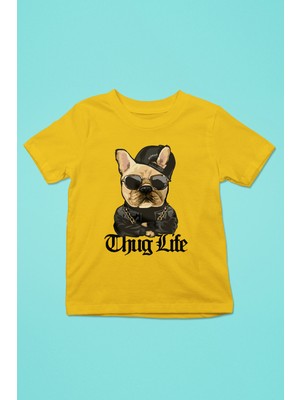 Darkhane Thug Life Bulldog -Baskılı Unisex Sarı Çocuk Tişört - T-Shirt CT004