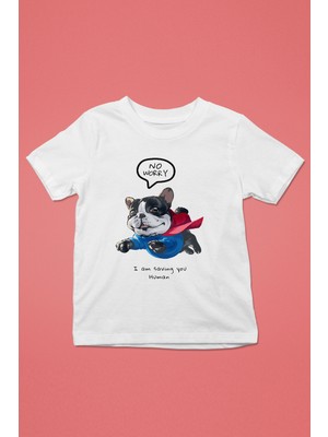 Darkhane Süper Bulldog -Baskılı Unisex Beyaz Çocuk Tişört - T-Shirt CT007