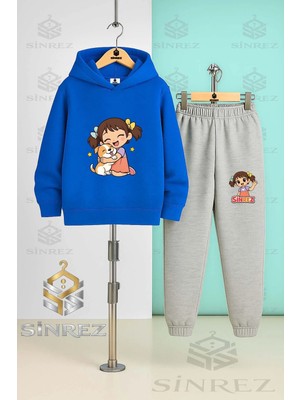 Çocuk Unısexsınrez Kız Kopekle Sarılan Baskılı Kapşonlu Eşofman Takımı