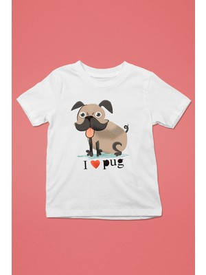 Darkhane Palabıyıklı Pug - Baskılı Unisex Beyaz Çocuk Tişört - T-Shirt CT007