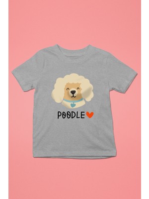 Darkhane Poodle Kaniş Sevgisi - Baskılı Unisex Gri Melanj Çocuk Tişört - T-Shirt CT006