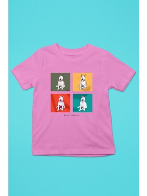 Darkhane Pop Art Bull Teriyer -Baskılı Unisex Pembe Çocuk Tişört - T-Shirt CT002