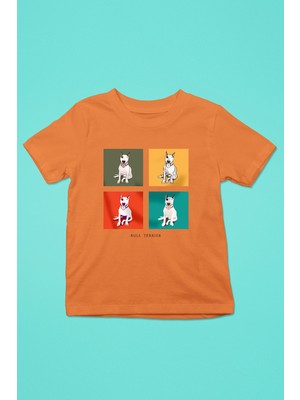 Darkhane Pop Art Bull Teriyer -Baskılı Unisex Turuncu Çocuk Tişört - T-Shirt CT005