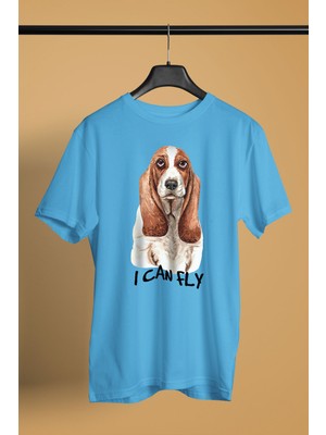 Darkhane Uçabilirim Base Basset Hound -Baskılı Unisex Turkuaz Tişört - T-Shirt UT003