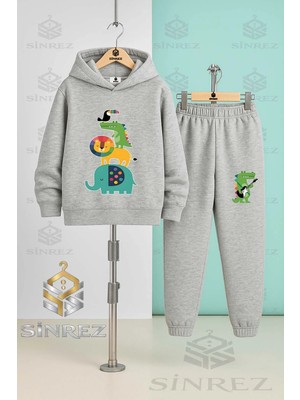 Çocuk Unısex Anımal Ust Uste Coklu Kapşonlu Eşofman Takımı