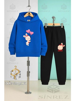 Çocuk Unısex Tavsan Kalp Balon Onde Baskılı Kapşonlu Eşofman Takımı