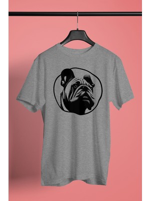 Darkhane English Bulldog - Baskılı Unisex Gri Tişört - T-Shirt UT006
