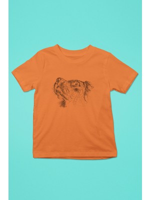 Darkhane Golden Retriever Eskiz - Baskılı Unisex Turuncu Çocuk Tişört - T-Shirt CT005